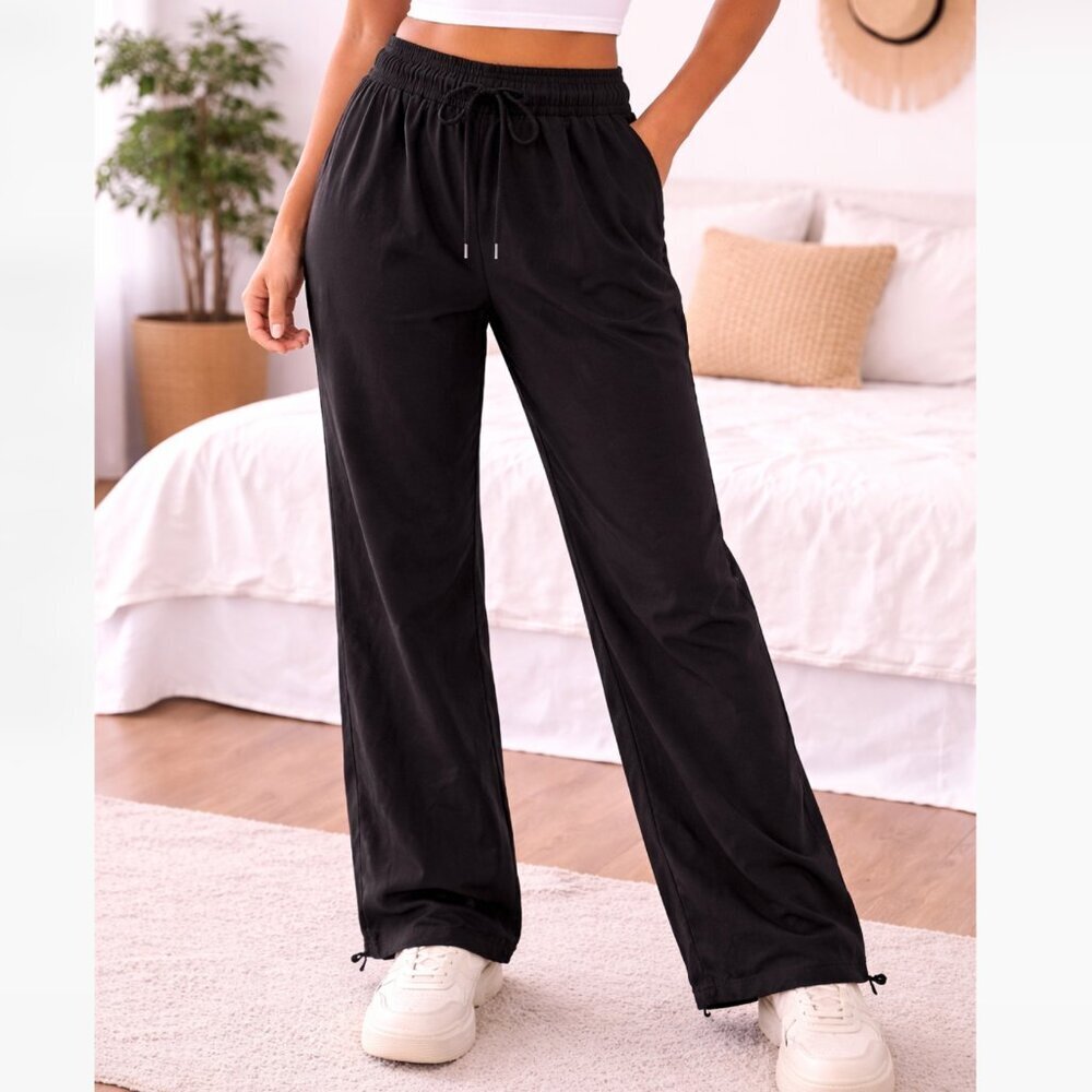 Stori NWT Women's Size Small Black Relaxed Fit Straight Leg Track Pants